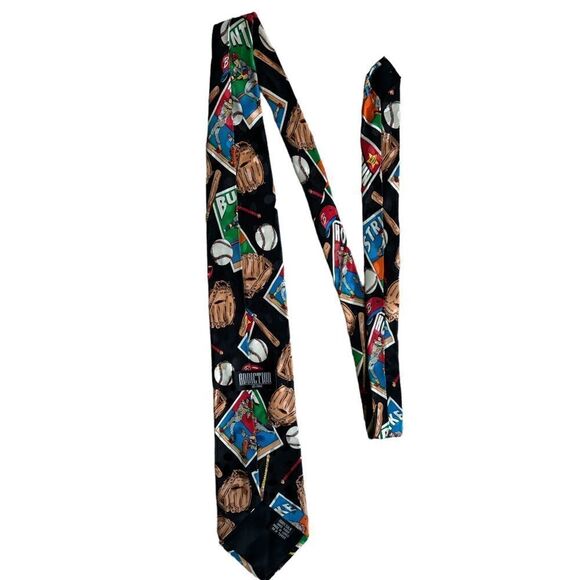 Vintage 1992 Baseball Addiction 100% Silk Black Men Tie - Picture 5 of 9
